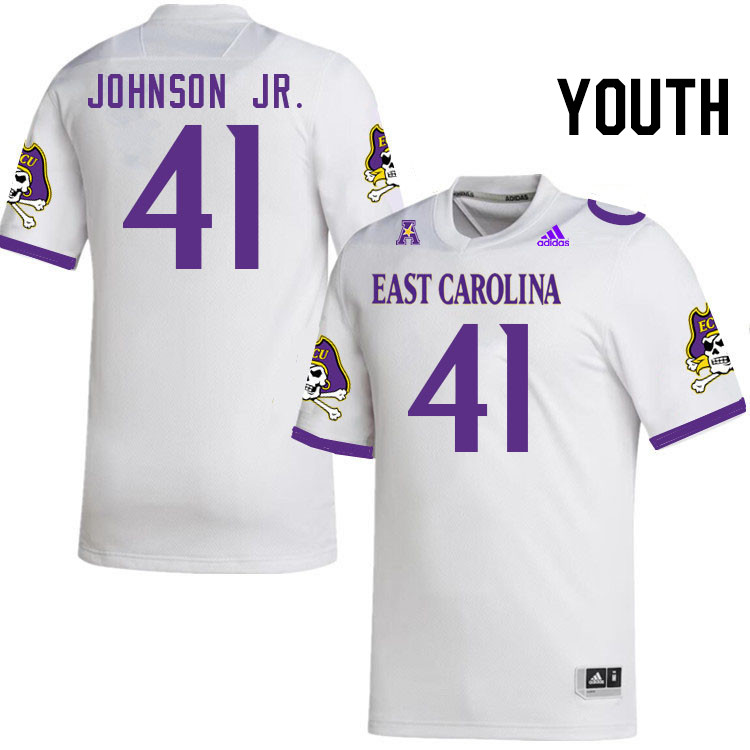 Youth #41 DJ Johnson Jr. ECU Pirates College Football Jerseys Stitched Sale-White - Click Image to Close